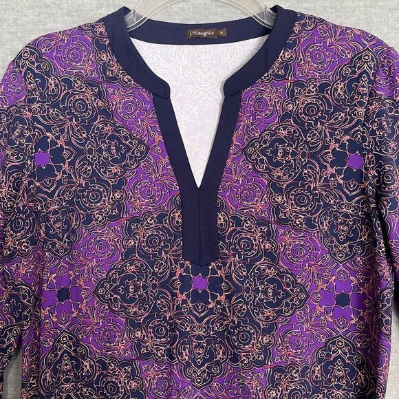 J. McLaughlin Catalina Cloth Tunic Top Women's Medium Purple Blue Floral V Neck - Picture 2 of 11